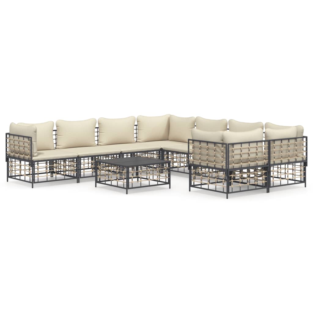 vidaXL 9-delige Loungeset met kussens poly rattan antracietkleurig