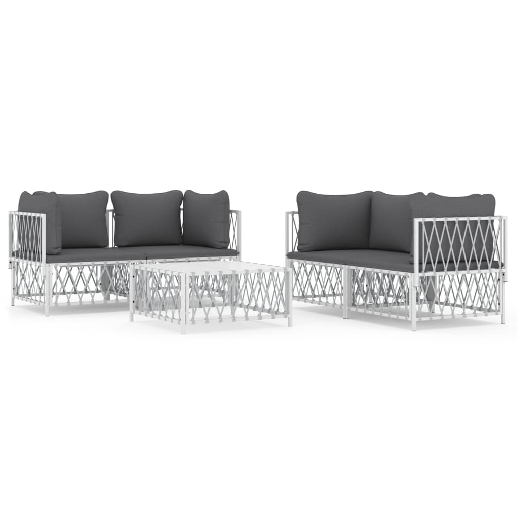 vidaXL 5-delige Loungeset met kussens staal wit