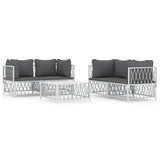 vidaXL 5-delige Loungeset met kussens staal wit