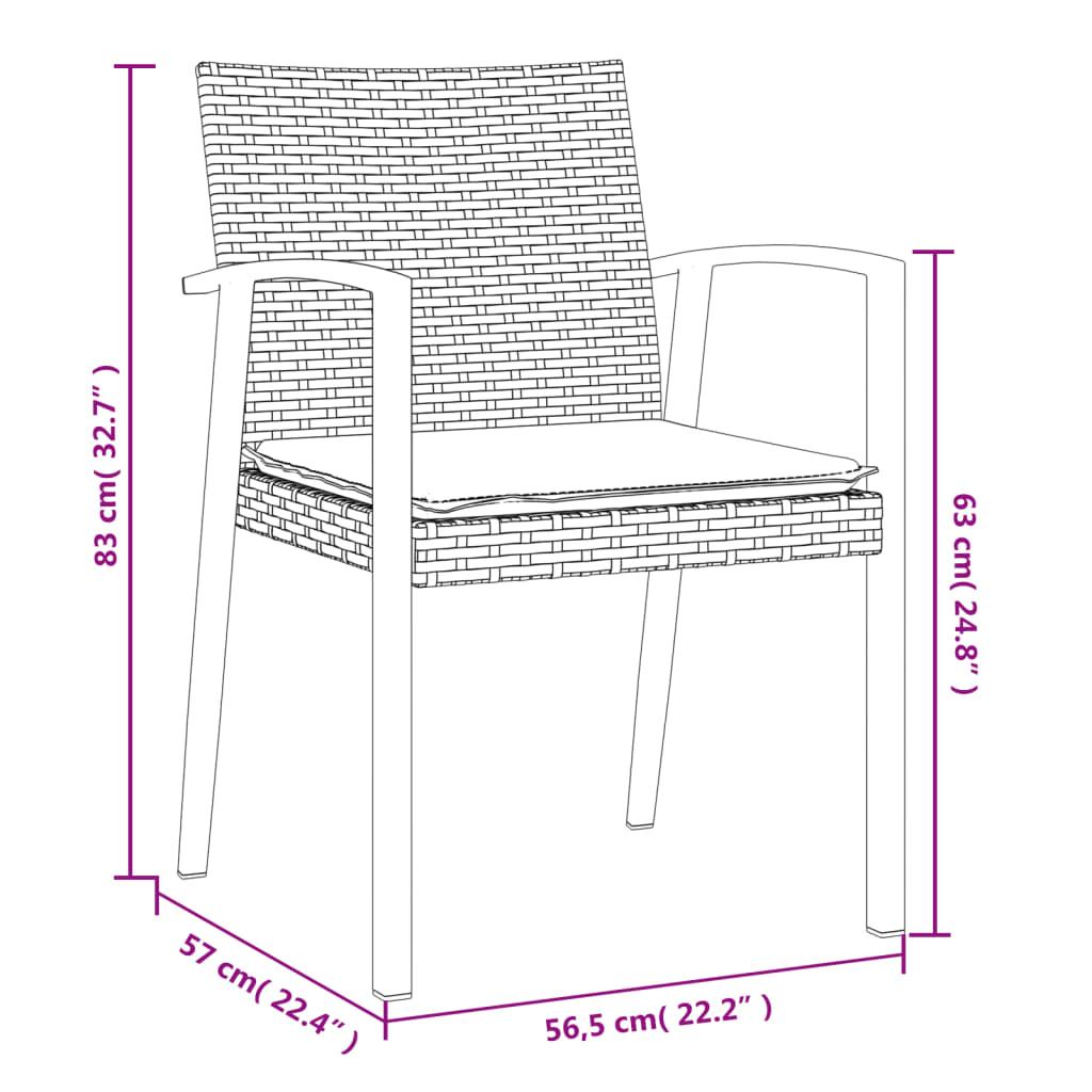 vidaXL Tuinstoelen 4 st met kussens 56,5x57x83 cm poly rattan bruin