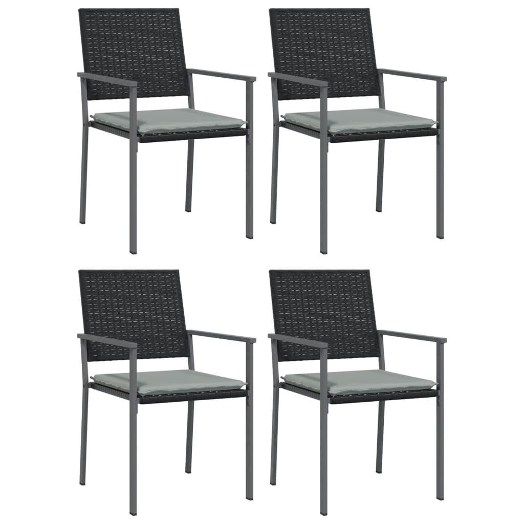 vidaXL Garden dining chairs 4 pcs with cushions 54x62.5x89 cm poly rattan black