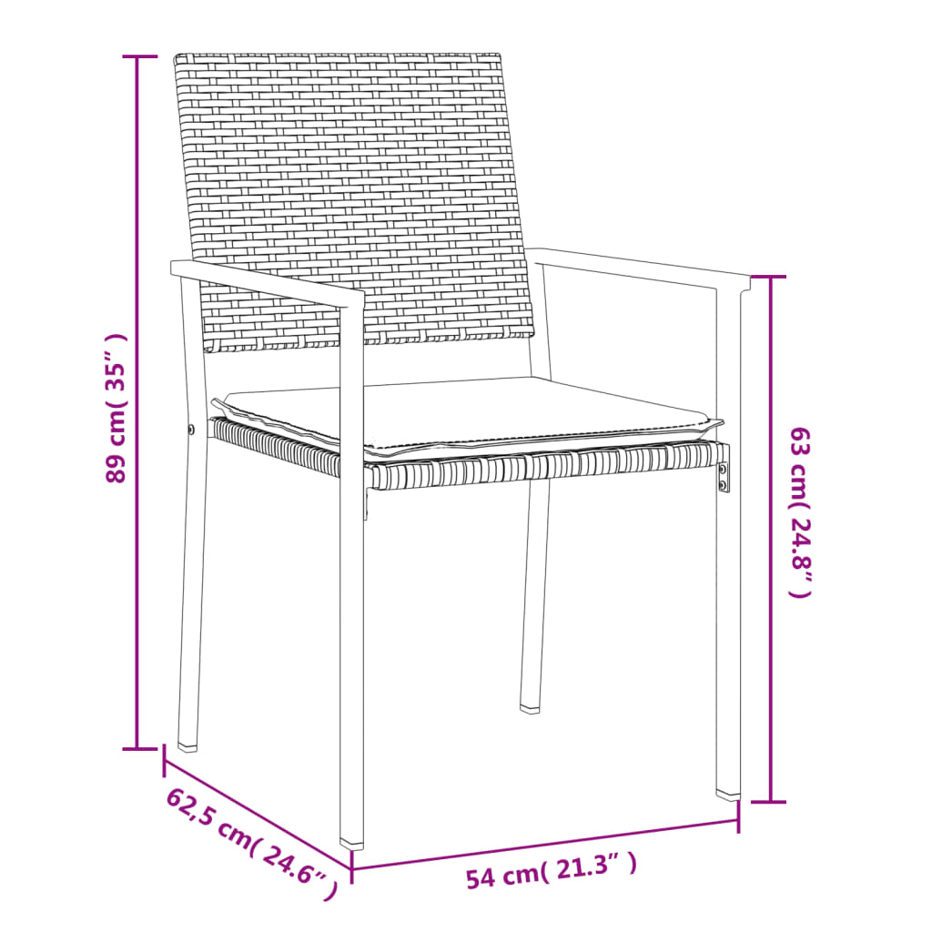 vidaXL Garden dining chairs 4 pcs with cushions 54x62.5x89 cm poly rattan black