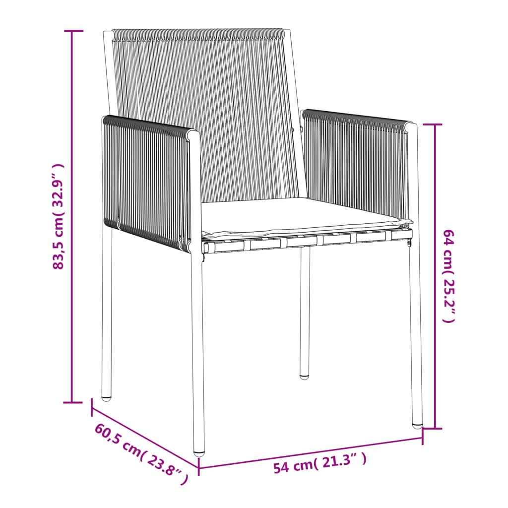 vidaXL Tuinstoelen 4 st met kussens 54x60,5x83,5 cm poly rattan zwart