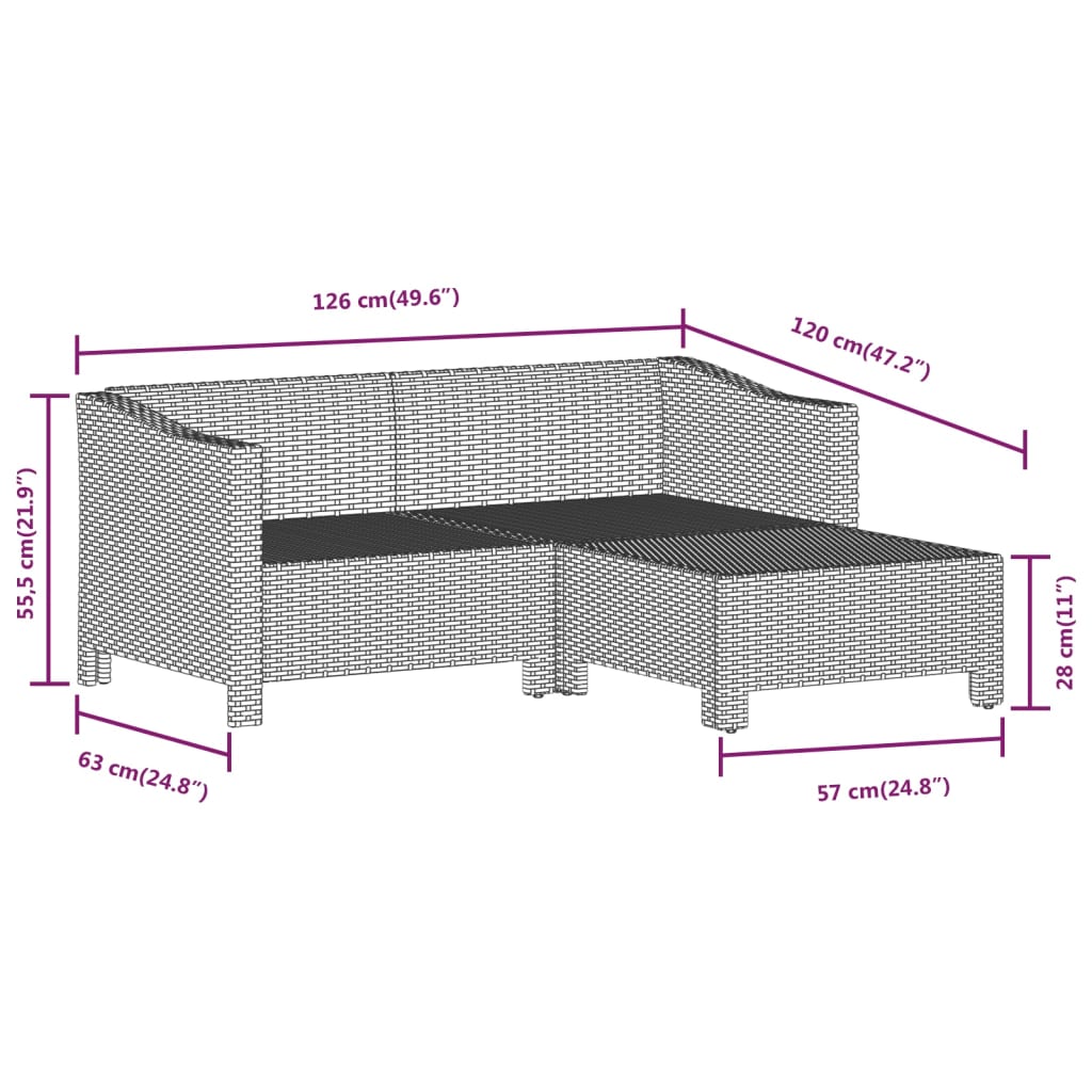 vidaXL 5-delige Loungeset met kussens poly rattan grijs