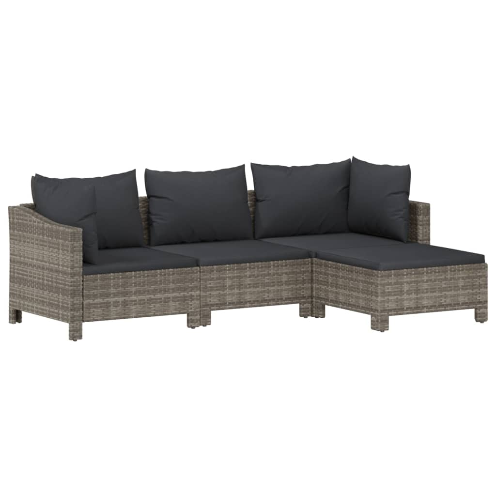 vidaXL 4-delige Loungeset met kussens poly rattan grijs