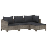 vidaXL 4-delige Loungeset met kussens poly rattan grijs