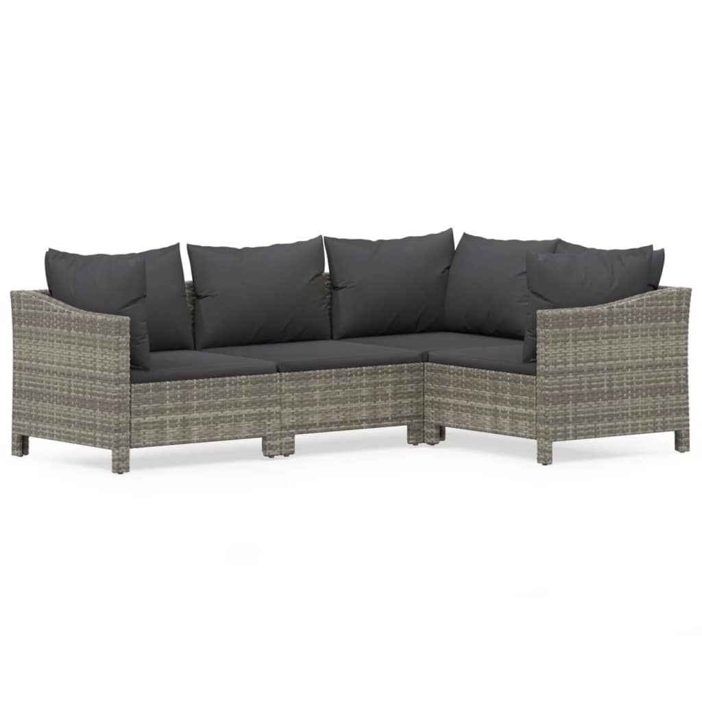 vidaXL 4-Piece Lounge Set with Cushions Poly Rattan Grey