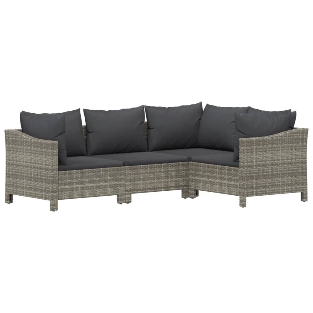 vidaXL 4-Piece Lounge Set with Cushions Poly Rattan Grey