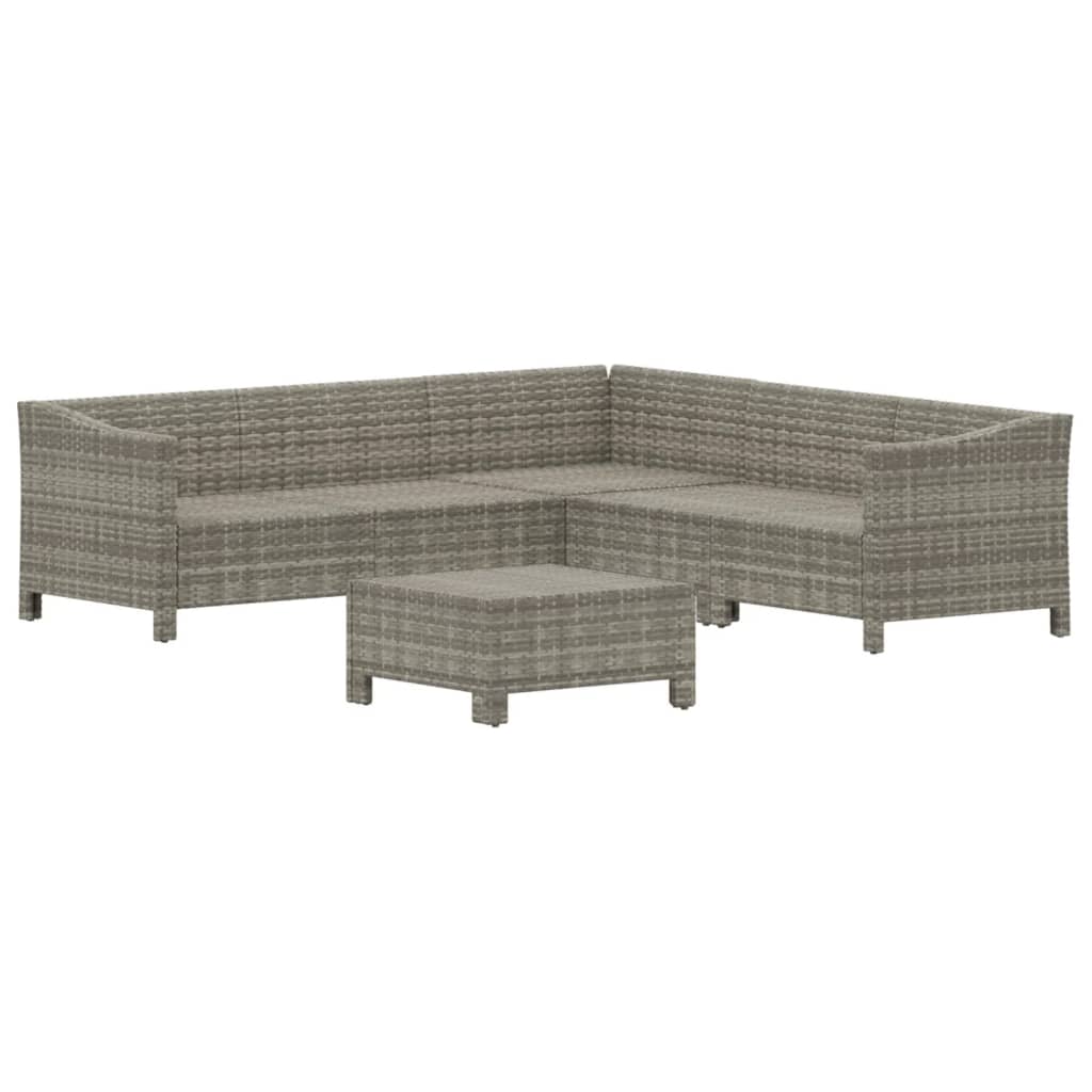 vidaXL 6-delige Loungeset met kussens poly rattan grijs