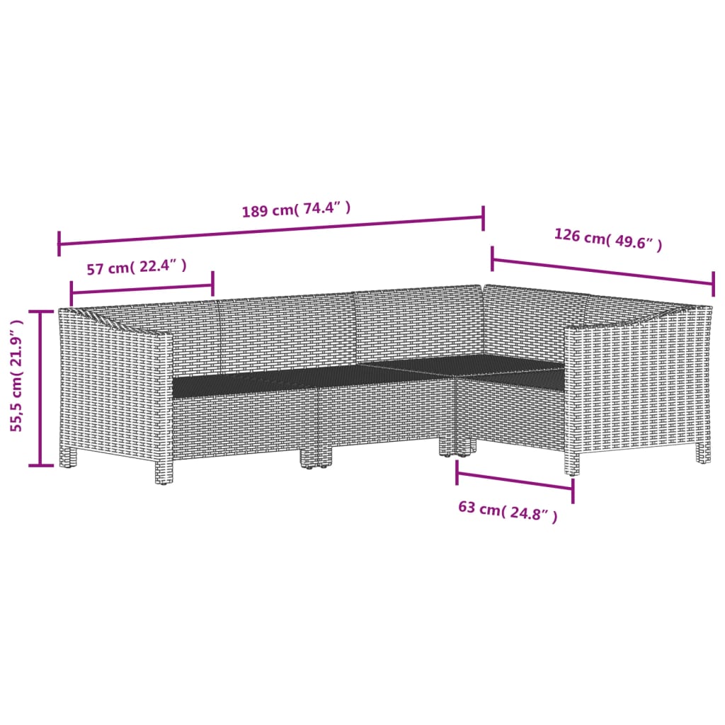 vidaXL 6-delige Loungeset met kussens poly rattan grijs