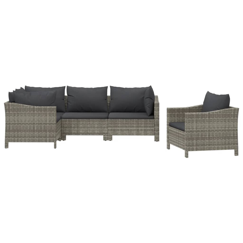 vidaXL 5-Piece Lounge Set with Cushions Poly Rattan Grey