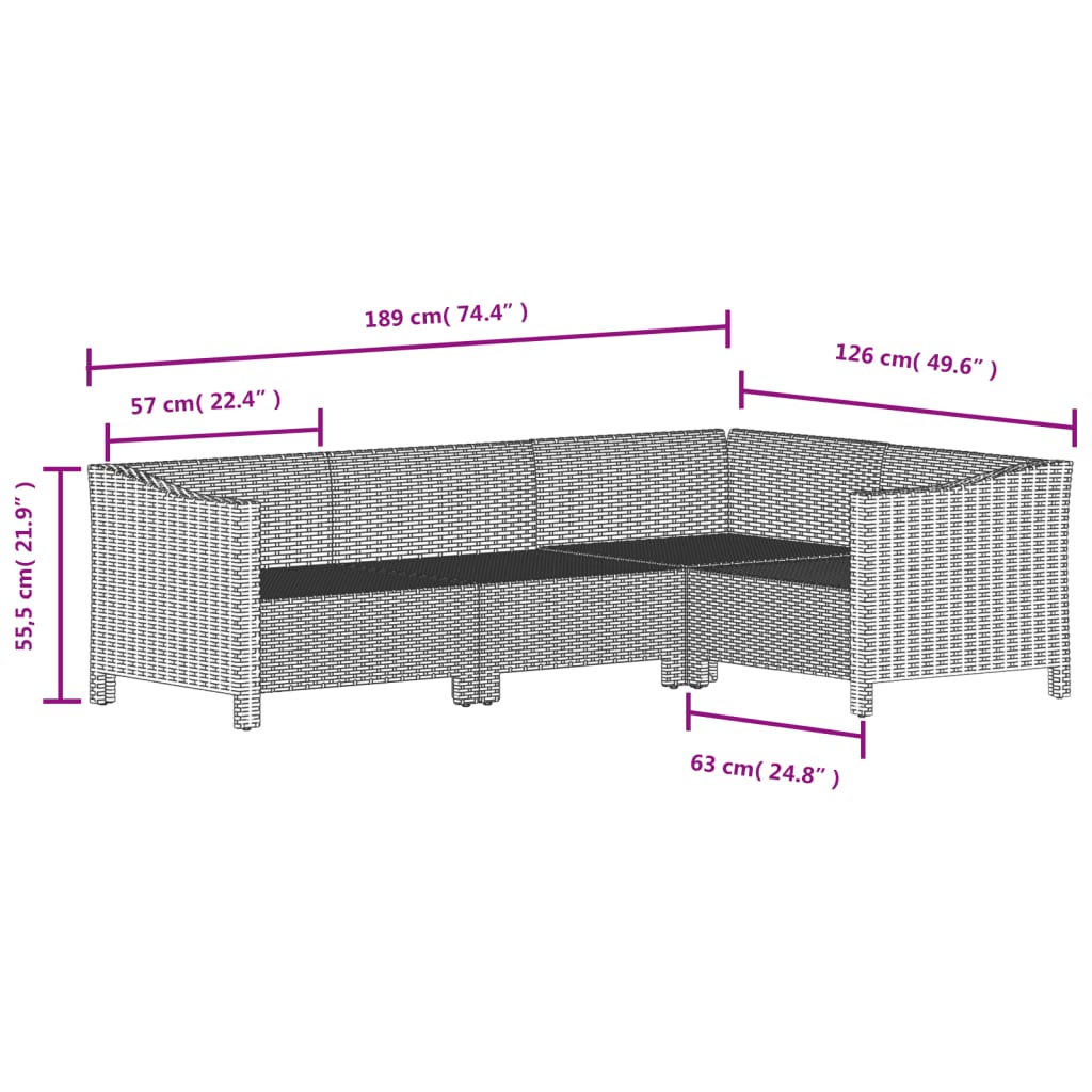 vidaXL 5-Piece Lounge Set with Cushions Poly Rattan Grey