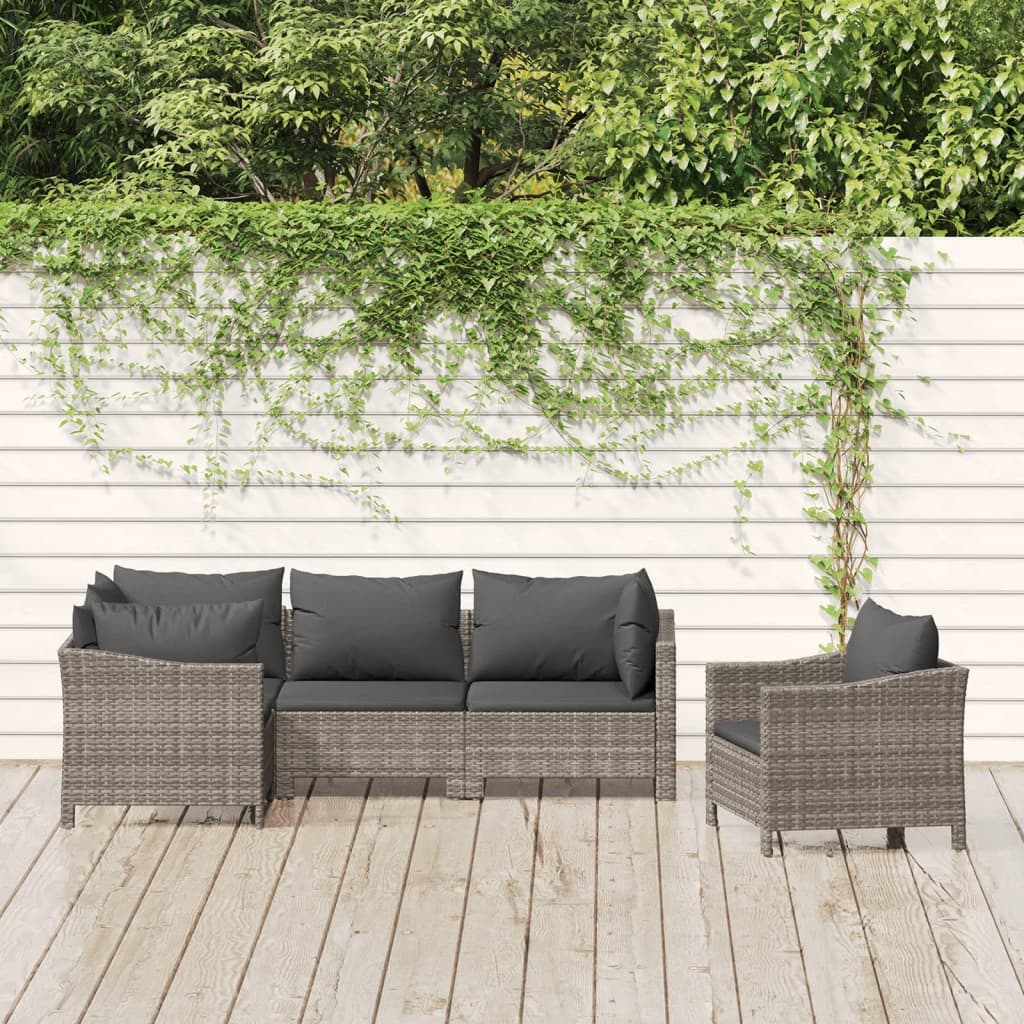 vidaXL 5-Piece Lounge Set with Cushions Poly Rattan Grey