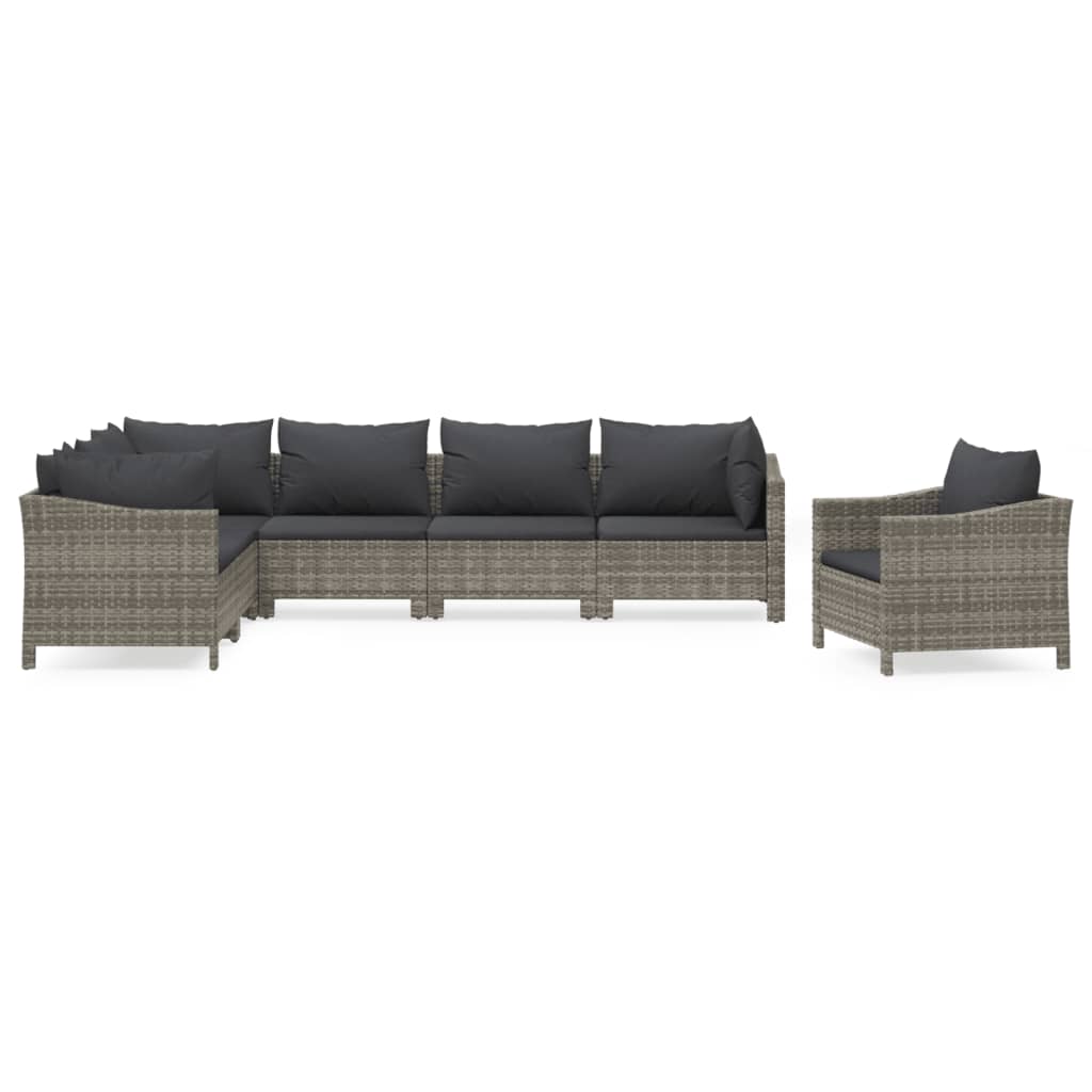 vidaXL 7-Piece Lounge Set with Cushions Poly Rattan Grey
