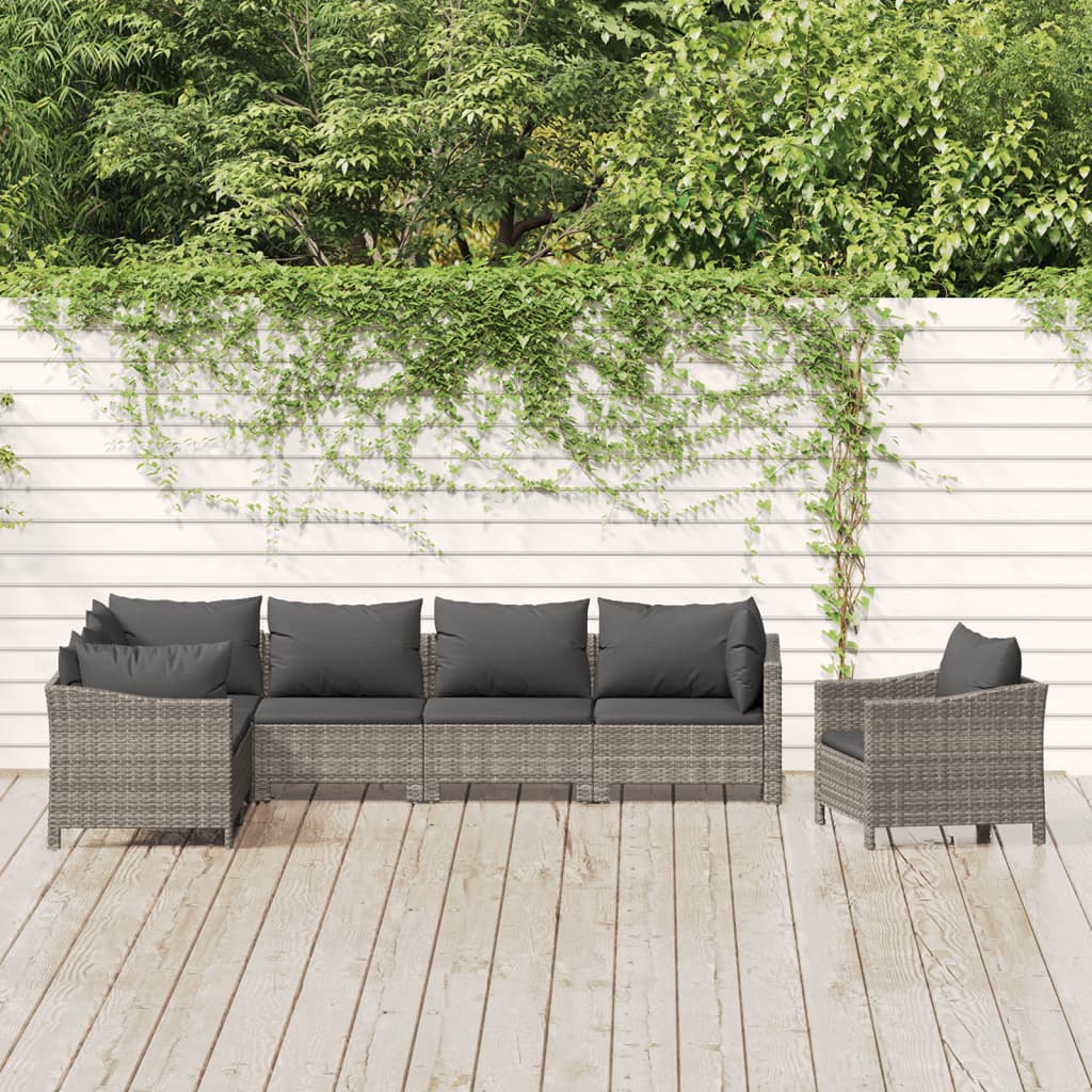 vidaXL 7-Piece Lounge Set with Cushions Poly Rattan Grey