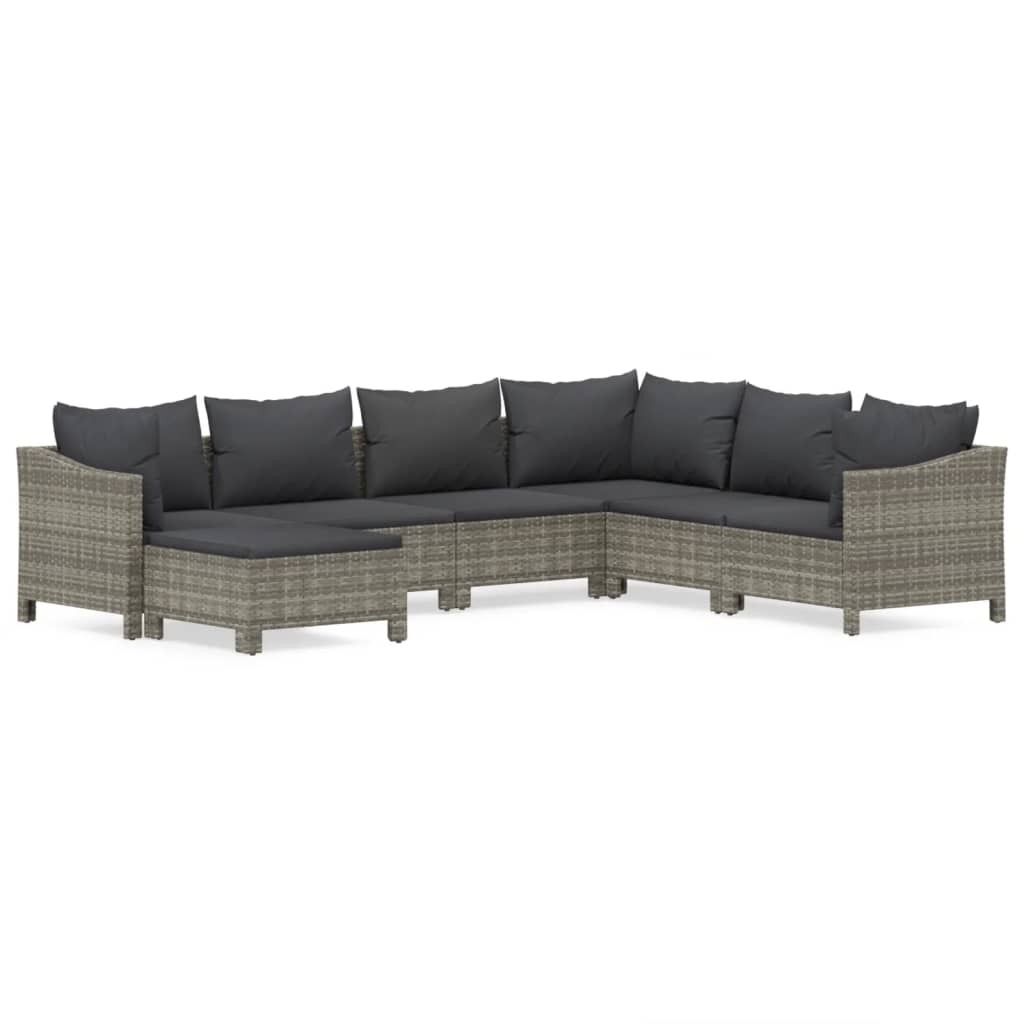 vidaXL 7-Piece Lounge Set with Cushions Poly Rattan Grey