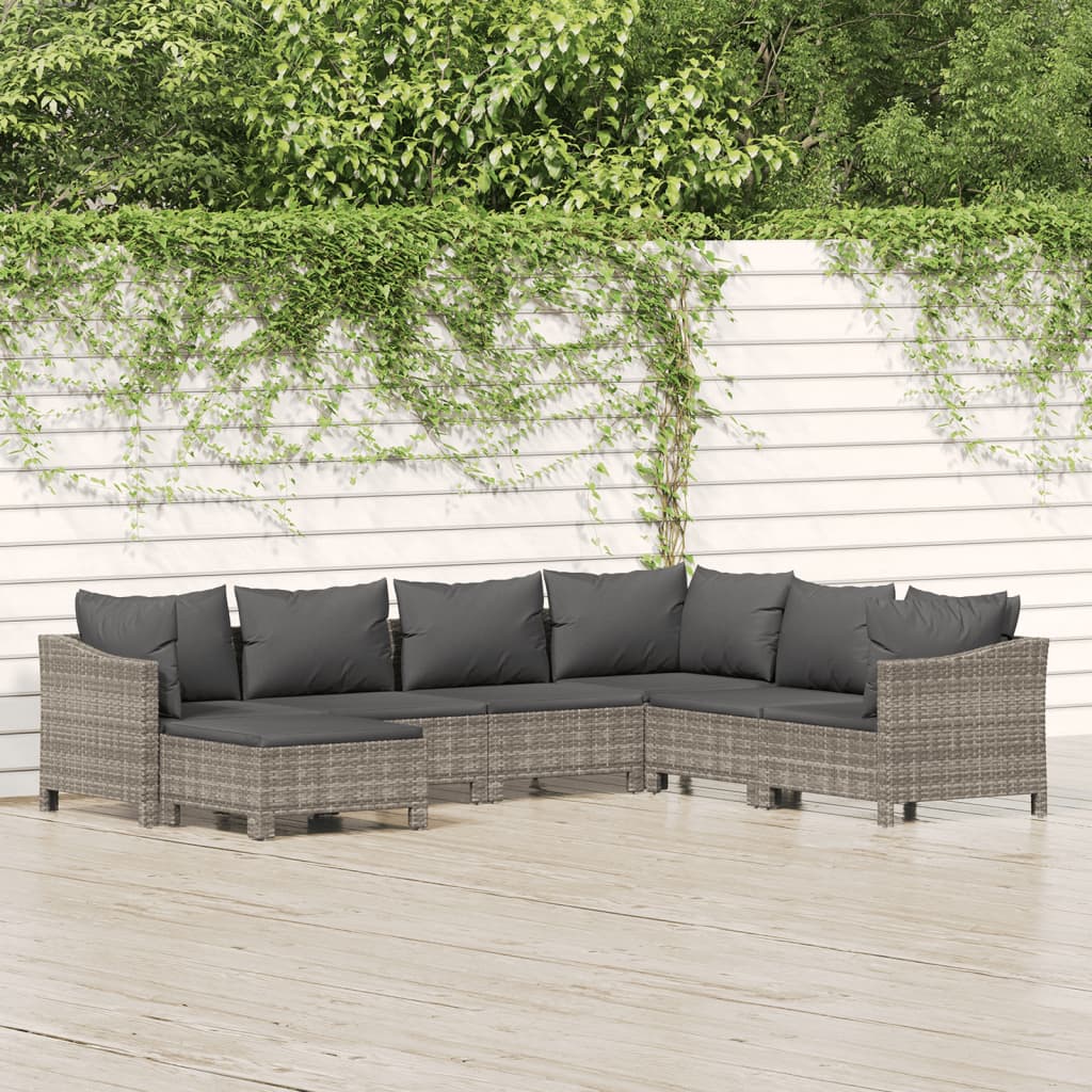 vidaXL 7-Piece Lounge Set with Cushions Poly Rattan Grey