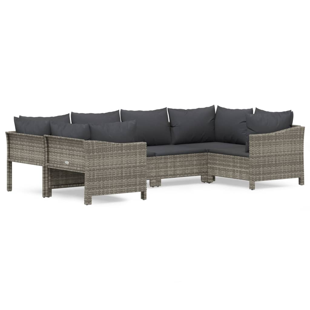 vidaXL 6-delige Loungeset met kussens poly rattan grijs
