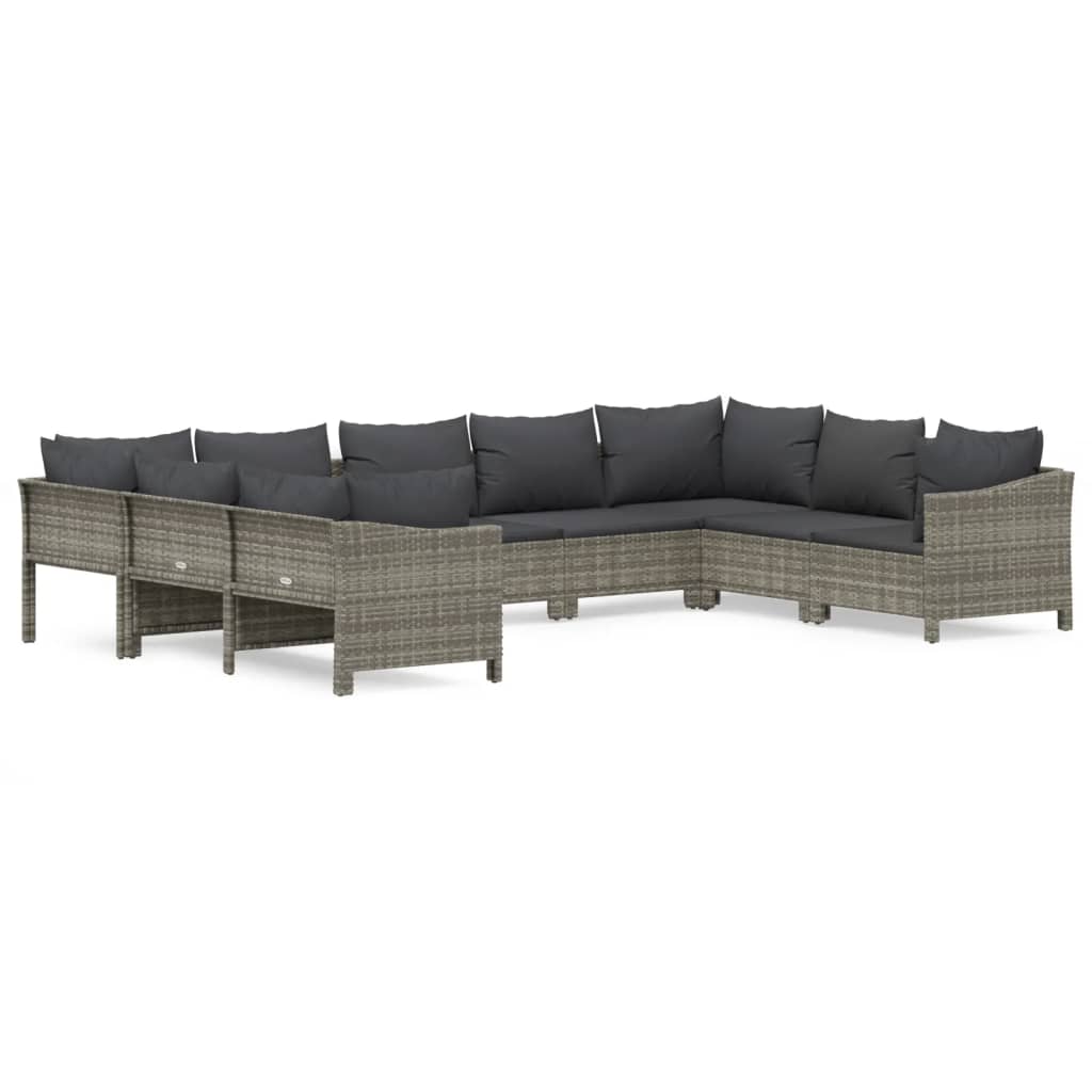 vidaXL 9-delige Loungeset met kussens poly rattan grijs
