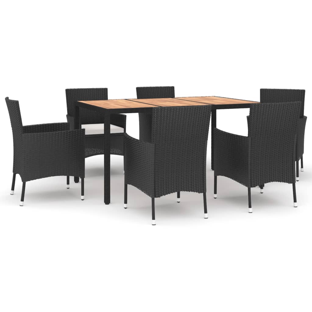 vidaXL 5-delige Tuinset met kussens poly rattan zwart