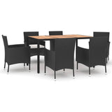vidaXL 5-delige Tuinset met kussens poly rattan zwart