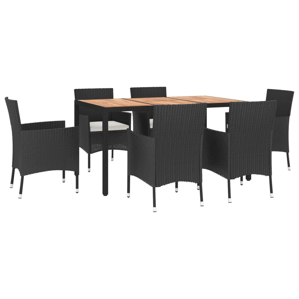 vidaXL 5-delige Tuinset met kussens poly rattan zwart