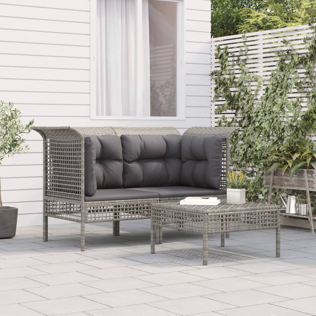 vidaXL Ensemble de salon 3 pièces avec des chaises en poly rotin confortables