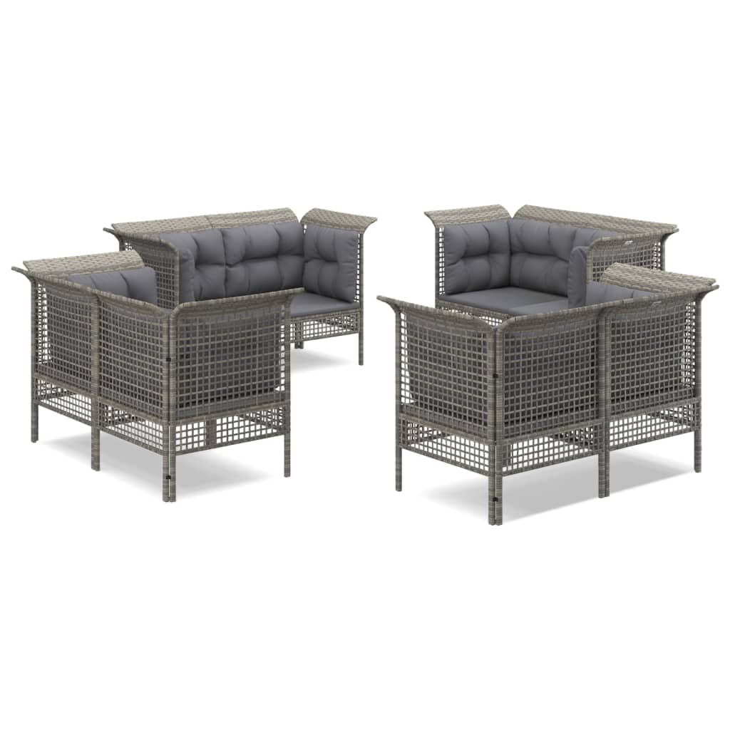 vidaXL 8-delige Loungeset met kussens poly rattan grijs