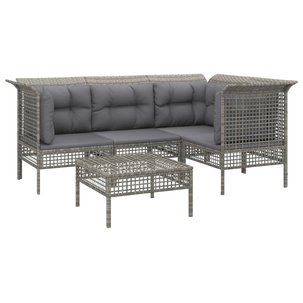 vidaXL 5-delige Loungeset met kussens poly rattan grijs