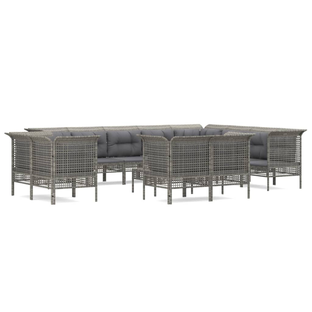 vidaXL 9-piece Lounge Set with Cushions Poly Rattan Grey