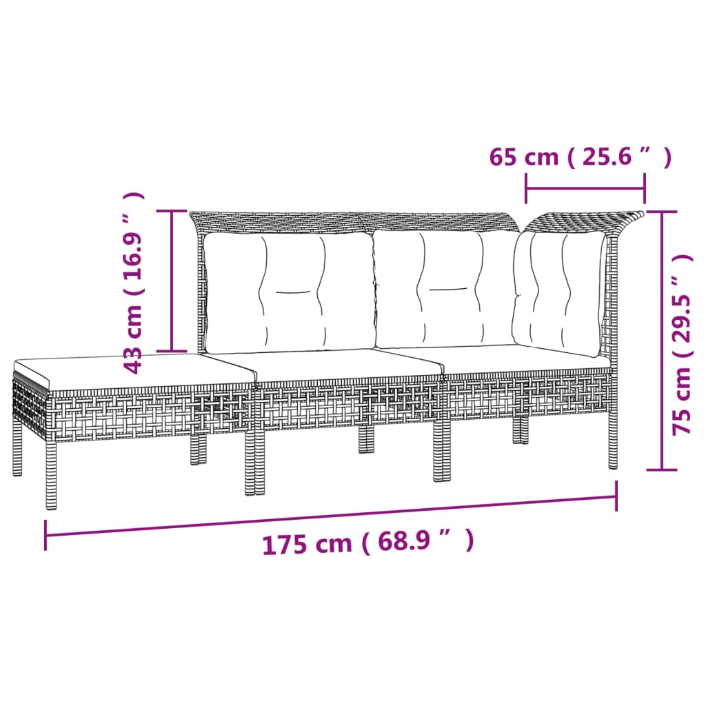 vidaXL 9-piece Lounge Set with Cushions Poly Rattan Grey