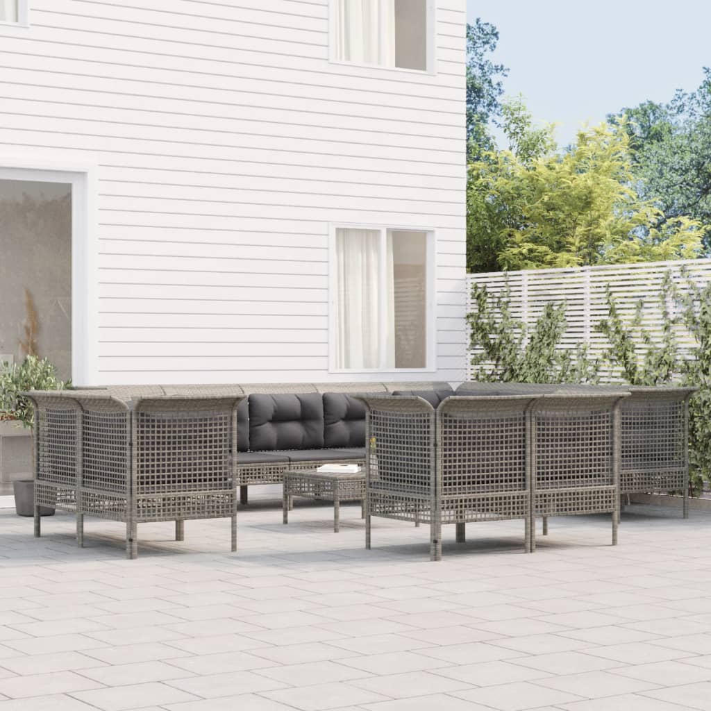 vidaXL 9-piece Lounge Set with Cushions Poly Rattan Grey