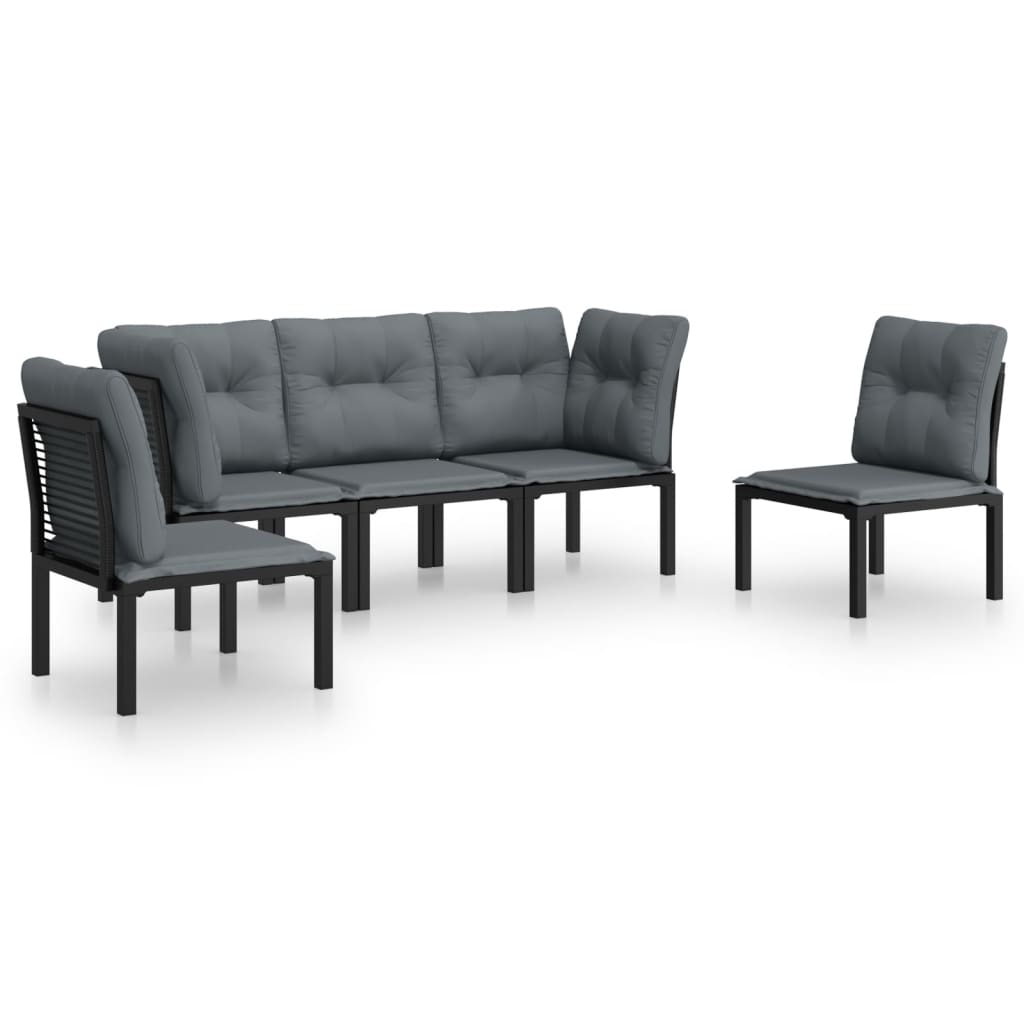 vidaXL 5-delige Loungeset poly rotin noir et gris