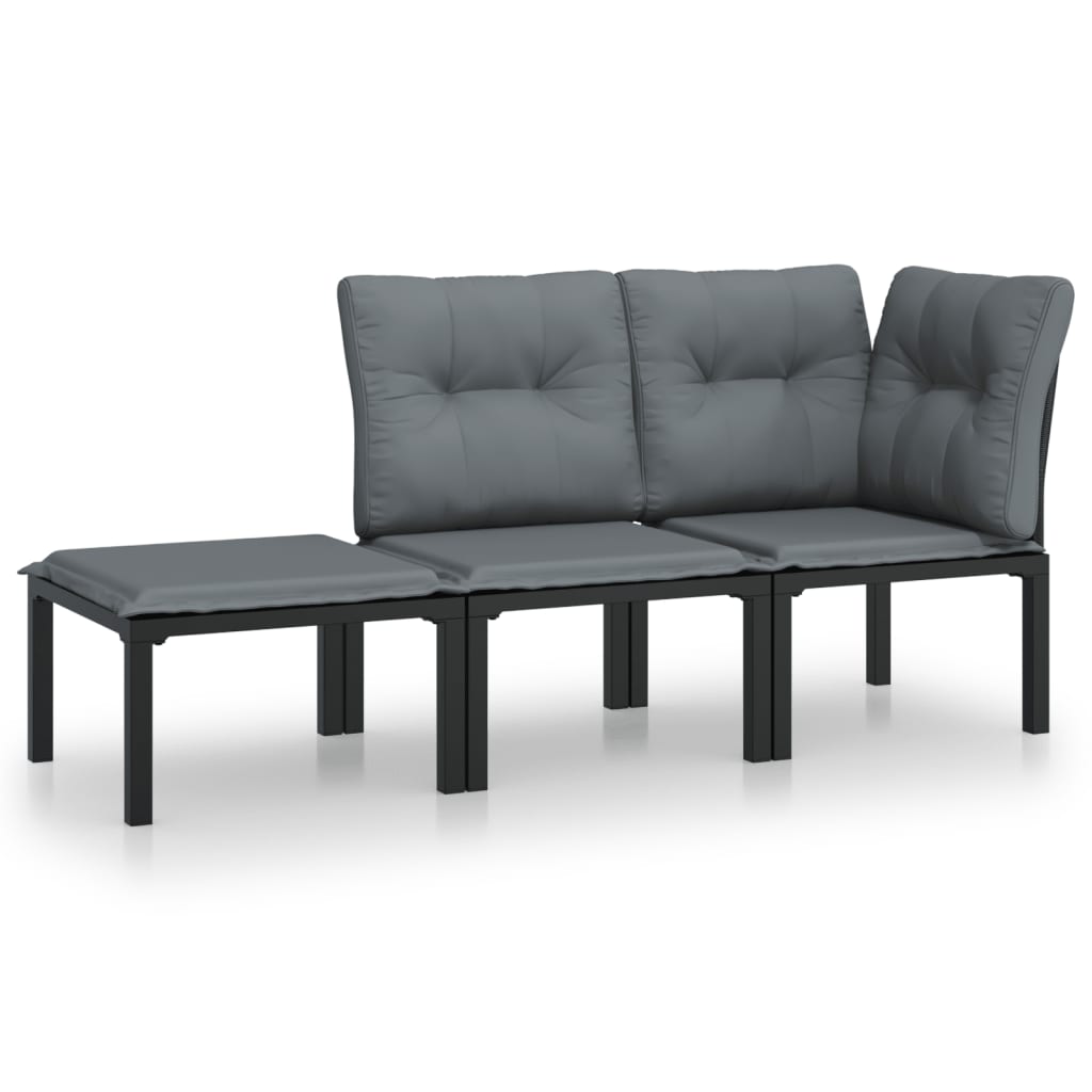 vidaXL Ensemble de salon 3 pièces avec coussins en poly rotin noir et gris