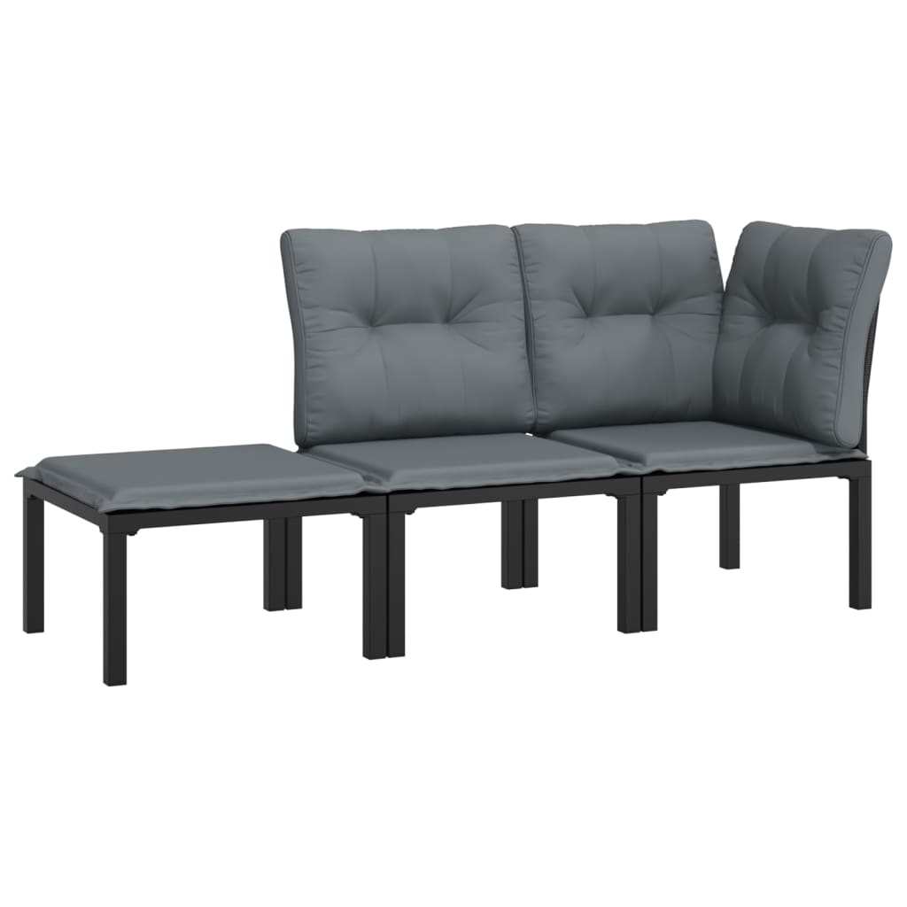 vidaXL Ensemble de salon 3 pièces avec coussins en poly rotin noir et gris