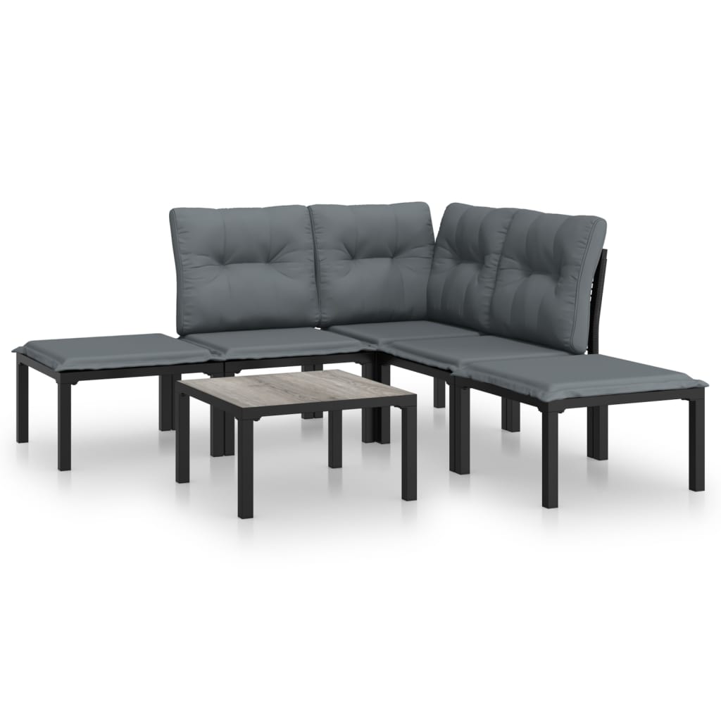 vidaXL 6-Piece Lounge Set Poly Rattan Black and Grey