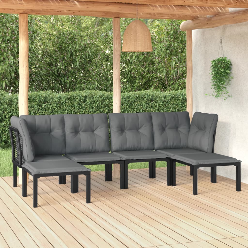 vidaXL 6-Piece Lounge Set Poly Rattan Black and Grey