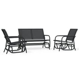 vidaXL 3-delige Loungeset schommel aluminium textileen zwart