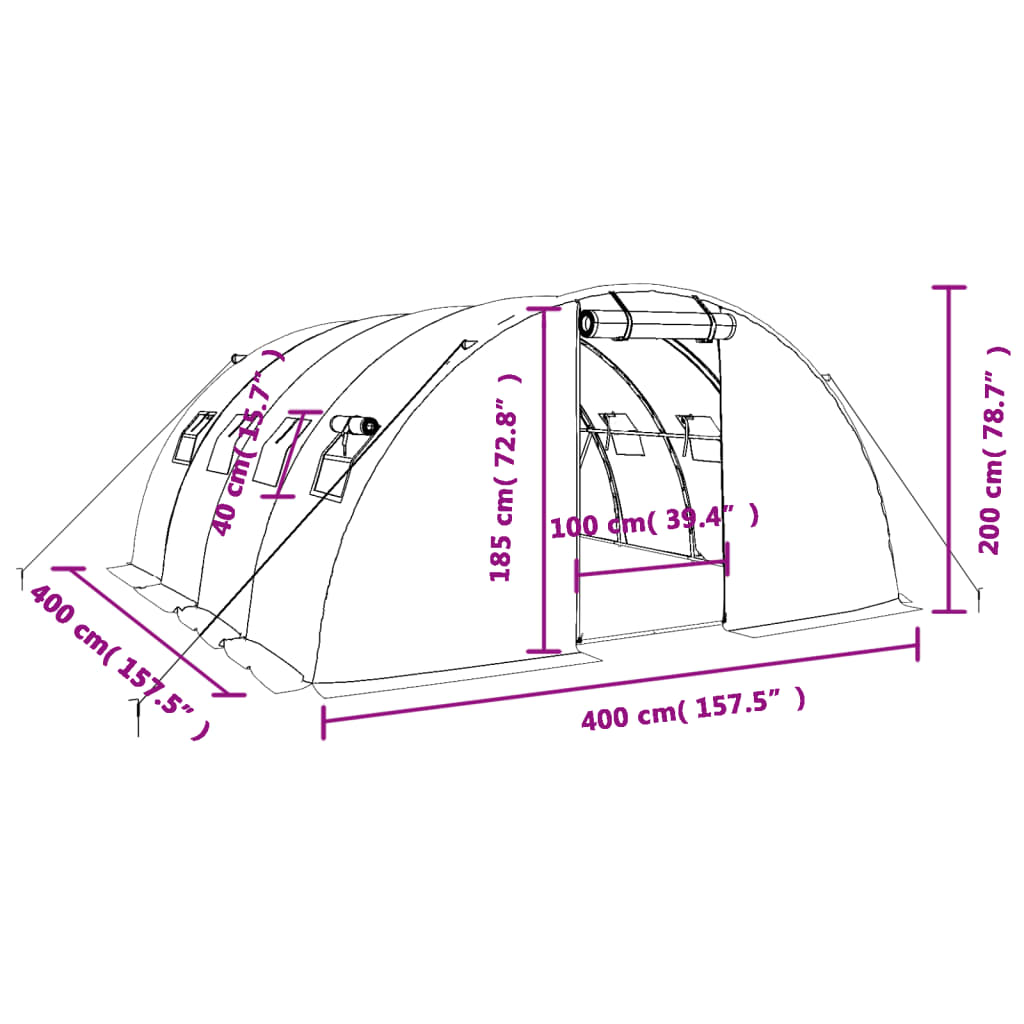 vidaXL Tuinkas met stalen frame 16 m² 4x4x2 m groen
