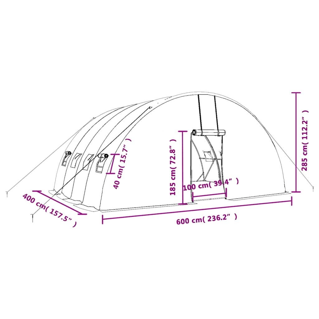 vidaXL Kas met stalen frame groen 24 m² 6x4x2,85 m