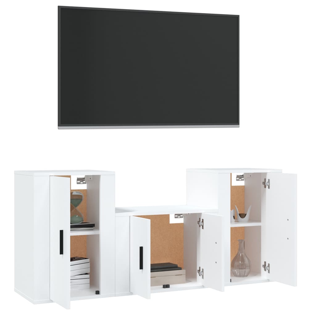 vidaXL 3-delige Tv-meubelset bewerkt hout wit