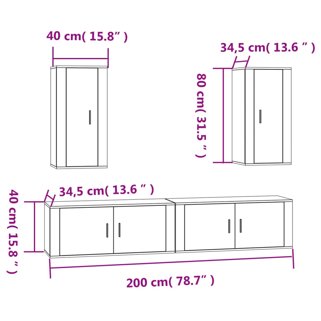 vidaXL 4-delige Tv-meubelset bewerkt hout wit