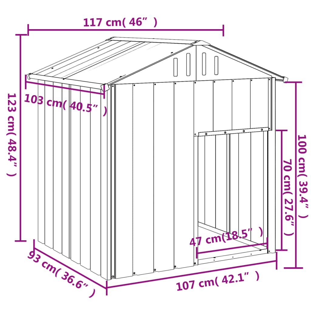 vidaXL Hondenhok met dak 117x103x123 cm gegalvaniseerd staal antraciet