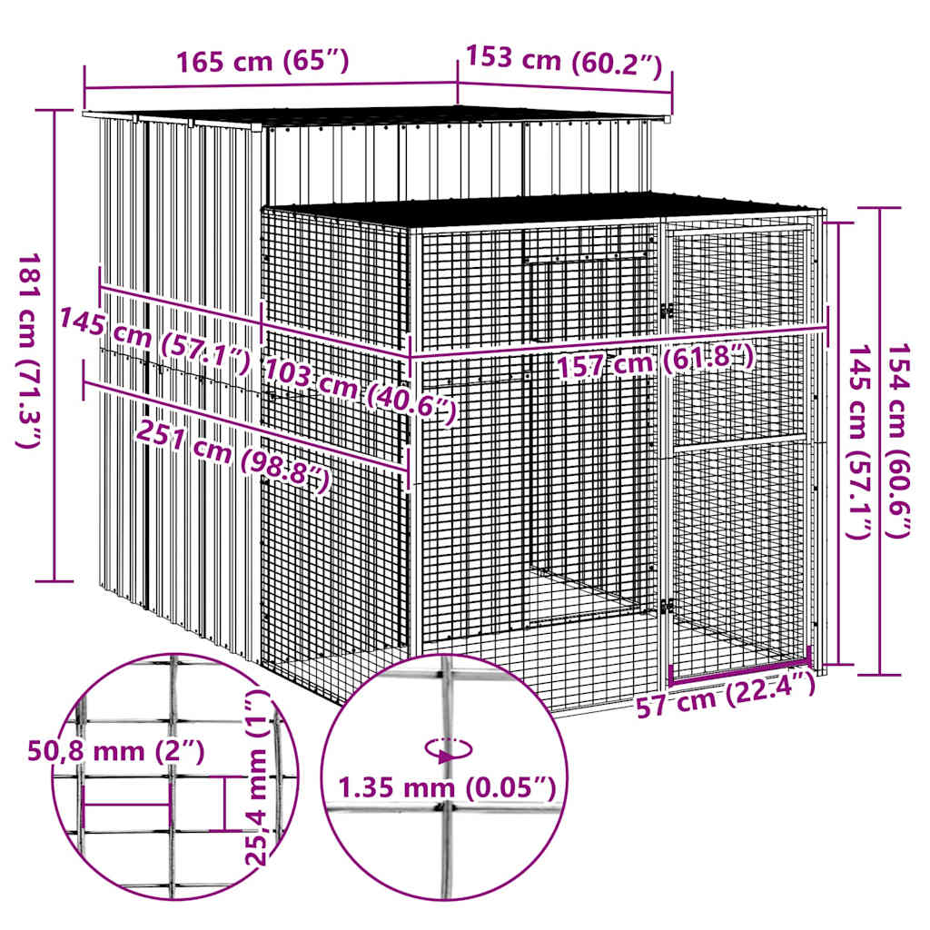 vidaXL Chicken Coop with Run 165x251x181 cm Galvanized Steel Anthracite