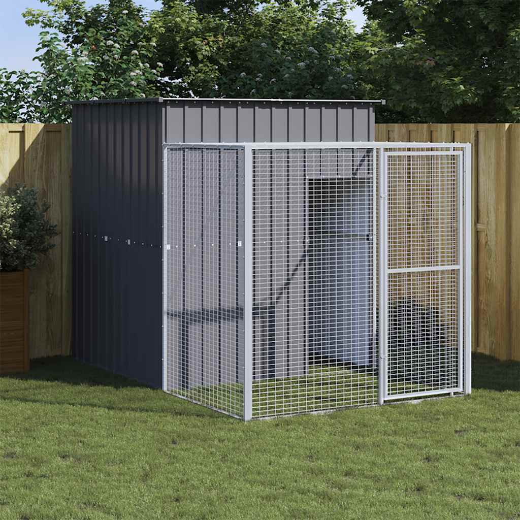 vidaXL Chicken Coop with Run 165x251x181 cm Galvanized Steel Anthracite