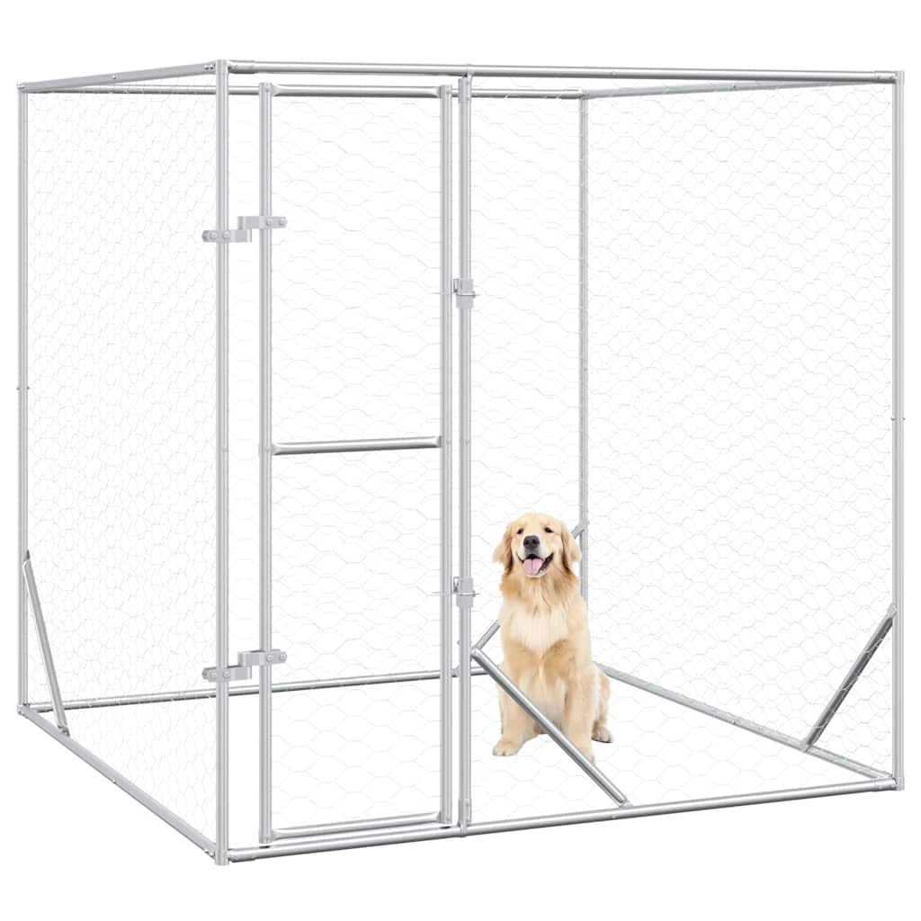 vidaXL Outdoor Dog Kennel 2x2x2 m Galvanized Steel Silver