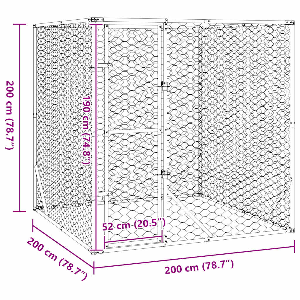 vidaXL Outdoor Dog Kennel 2x2x2 m Galvanized Steel Silver