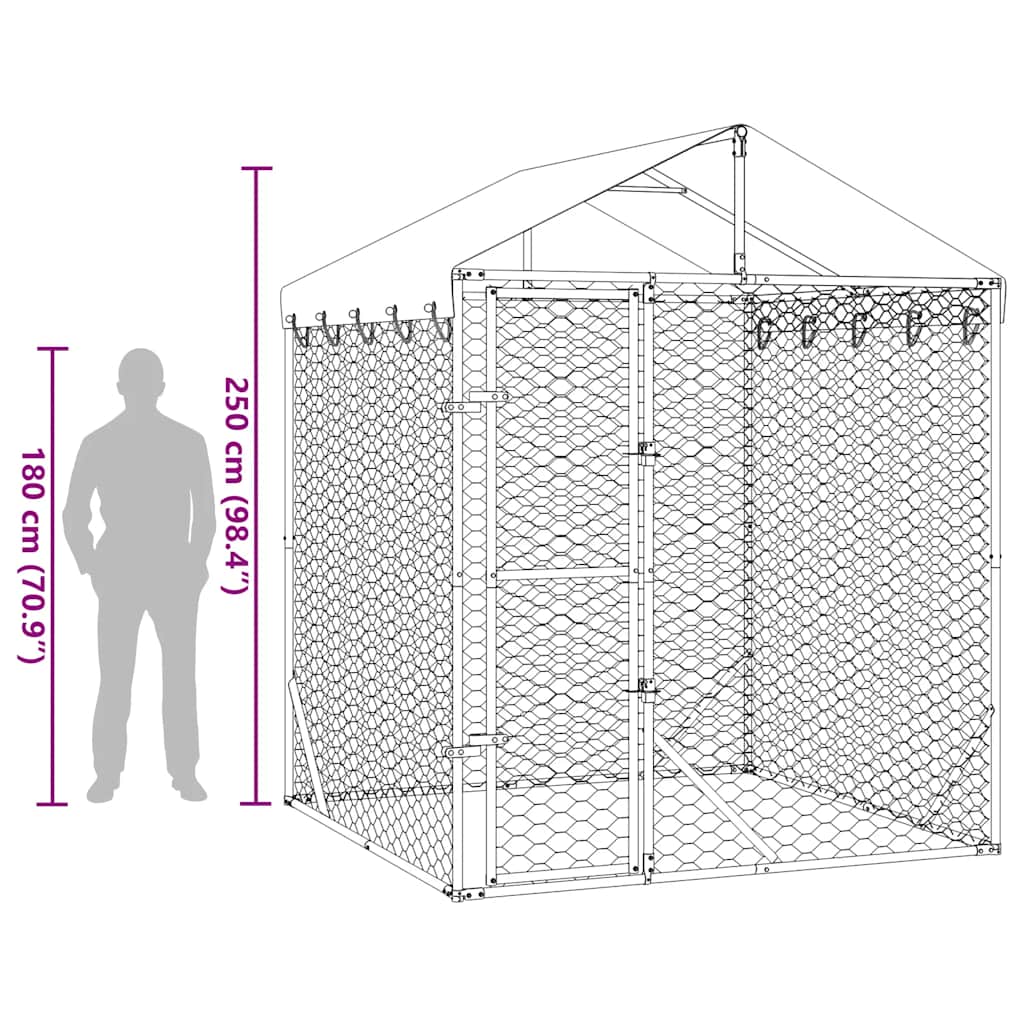 vidaXL Dog Kennel with Roof 2x2x2.5 m Galvanized Steel Silver
