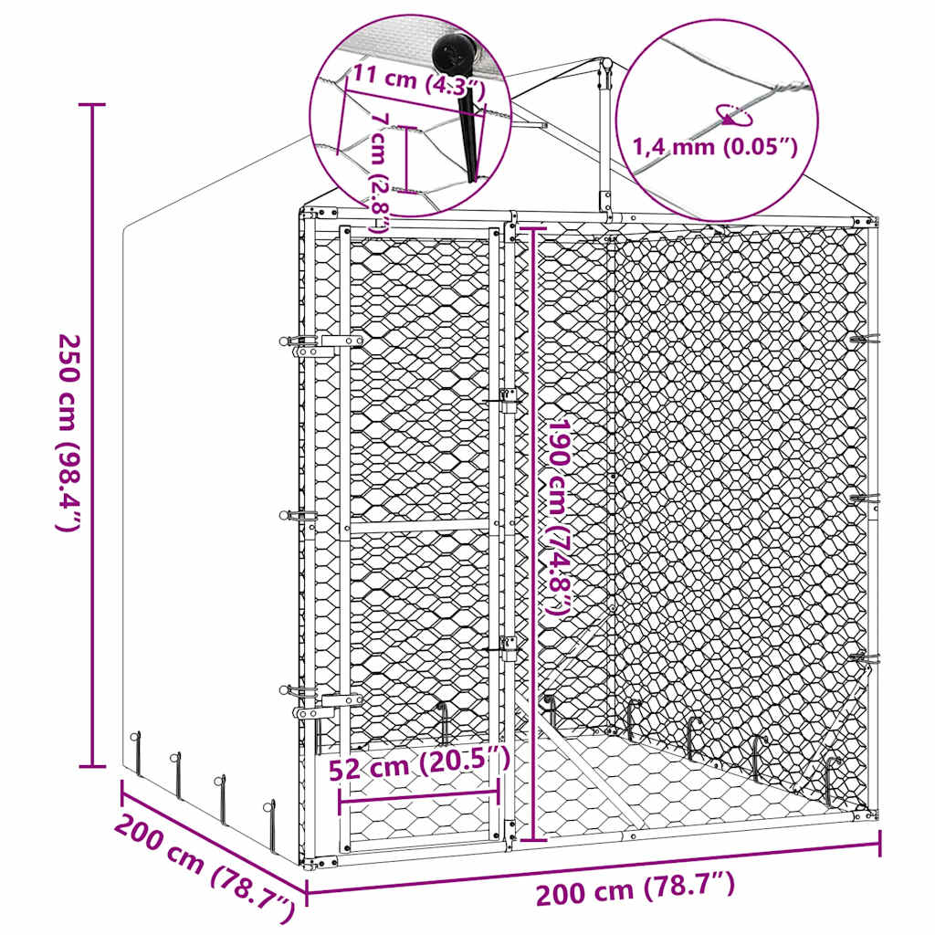 vidaXL Hondenkennel met dak 2x2x2,5 m gegalvaniseerd staal zilver