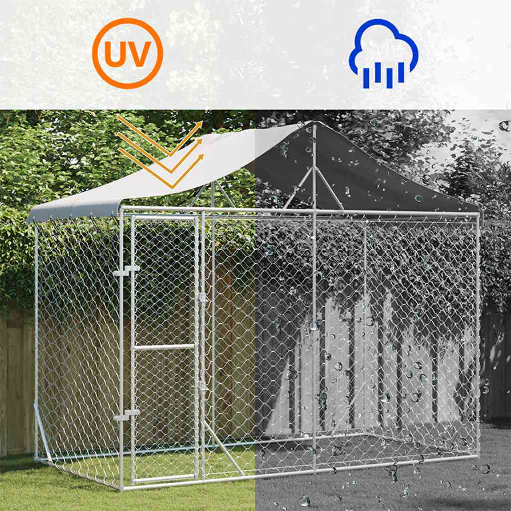 vidaXL Dog Kennel with Roof 3x1.5x2.5 m Galvanized Steel Silver